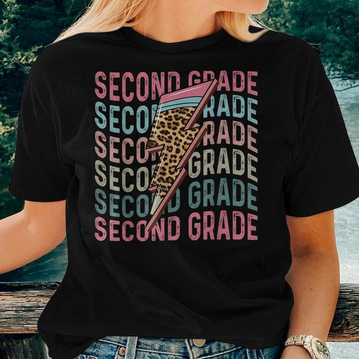 Retro Teacher 2Nd Grade Leopard Cheetah Lightning Bolt Women T-shirt Gifts for Her
