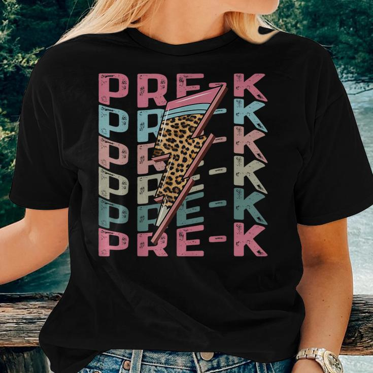 Retro Teacher Pre-K Leopard Cheetah Lightning Bolt Women T-shirt Gifts for Her