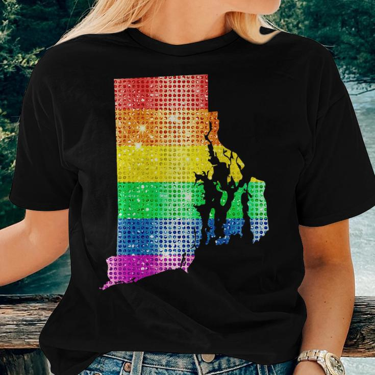 Rhode Island Gay State Pride Rainbow Flag Map Gay Lesbian Women T-shirt Crewneck Gifts for Her