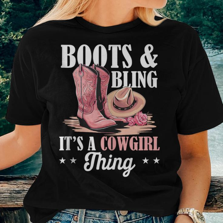 Rodeo Western Country Southern Cowgirl Hat Boots & Bling Women T-shirt Gifts for Her