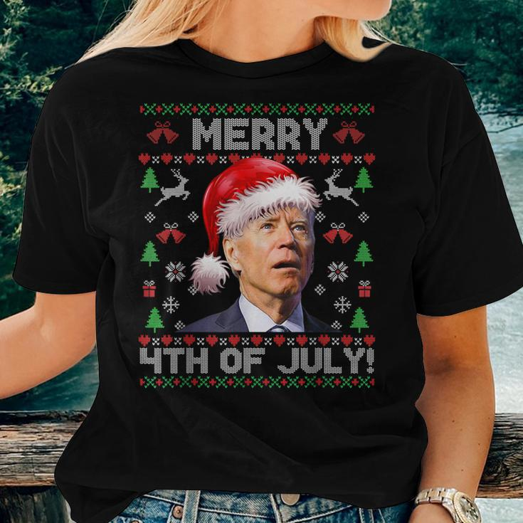 Santa Joe Biden Merry 4Th Of July Ugly Christmas Sweater Women T-shirt Gifts for Her