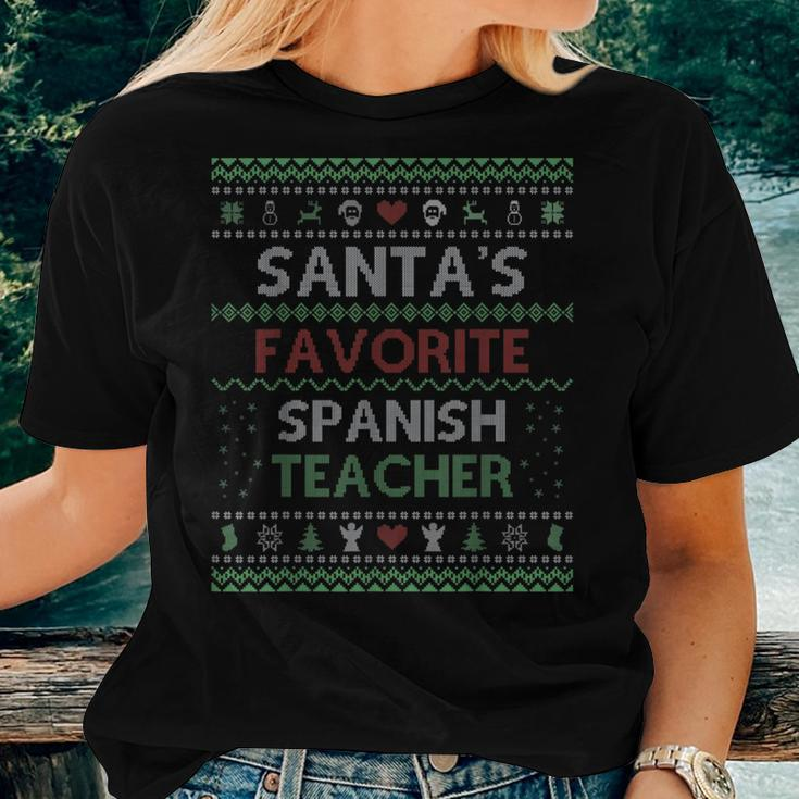 Santa's Favorite Spanish Teacher Ugly Sweater Christmas Women T-shirt Gifts for Her