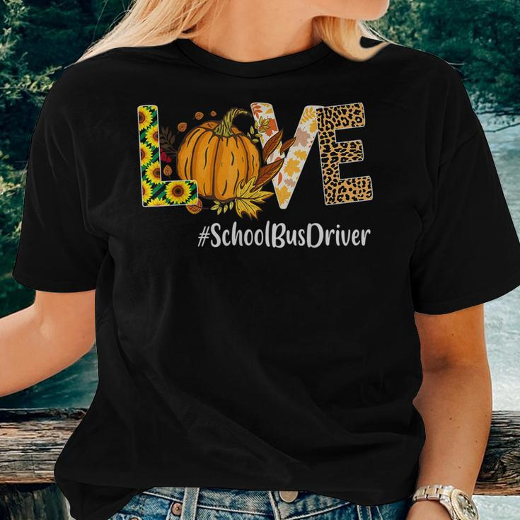 School Bus Driver Love Fall Pumpkin Leopard Halloween Autumn Halloween Women T-shirt Gifts for Her