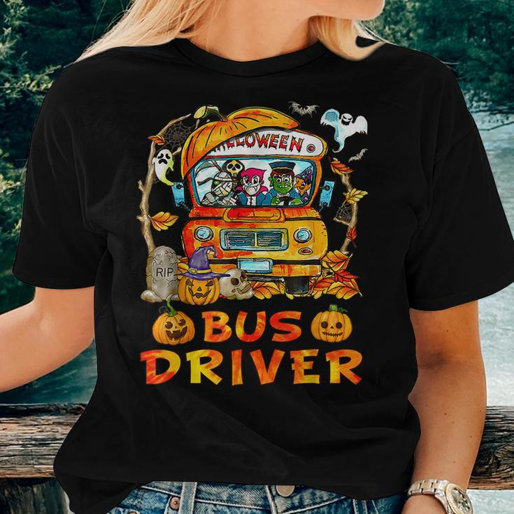 School Bus Driver Pumpkin Season Skeleton Fall Halloween Halloween Women T-shirt Gifts for Her