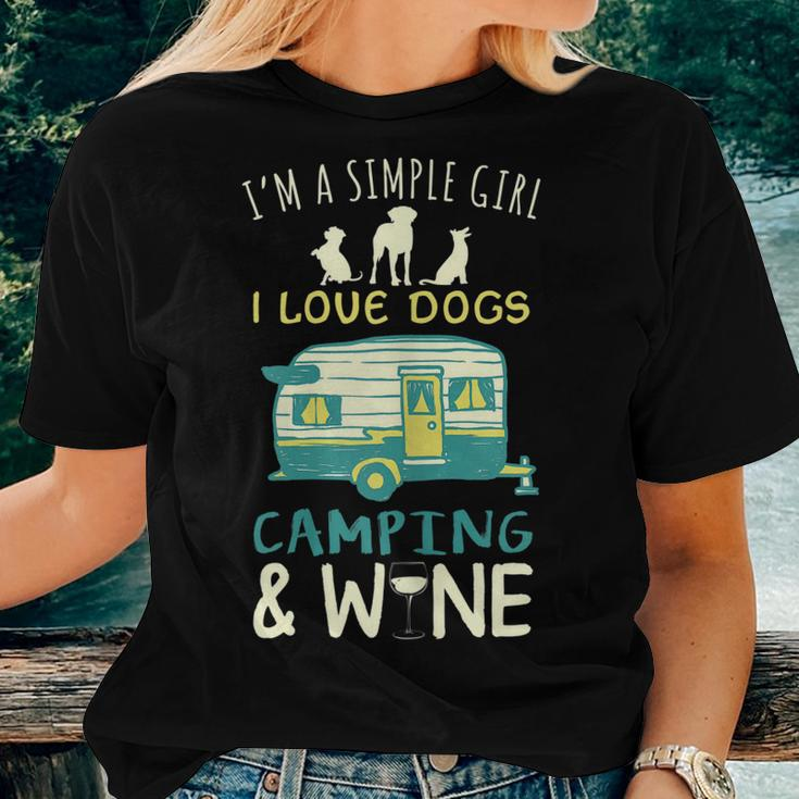Simple Girl Dogs Camping Wine Camper Trailer Women T-shirt Gifts for Her