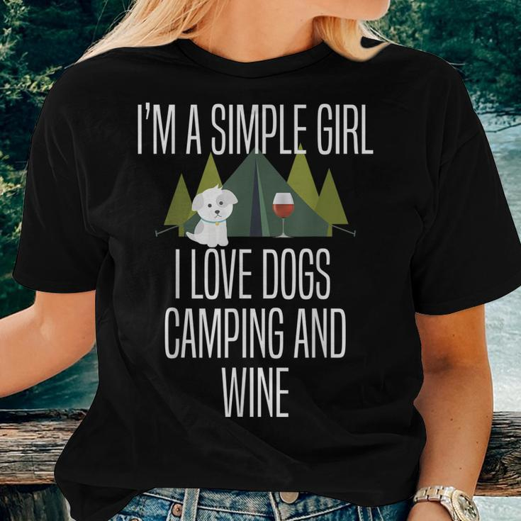 Im A Simple Girl I Love Dogs Camping And Wine Camper Women T-shirt Gifts for Her