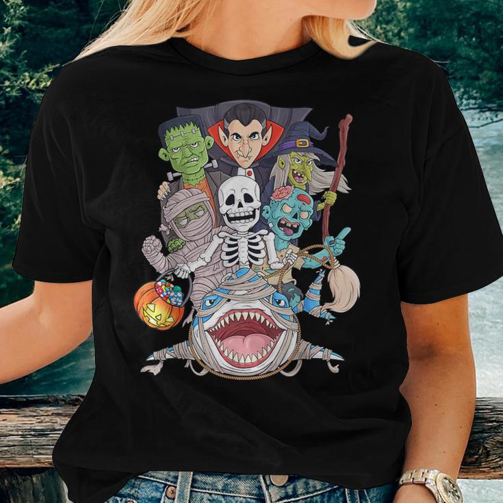 Skeleton Zombie Riding Mummy Shark Halloween Pumpkin Women T-shirt Gifts for Her