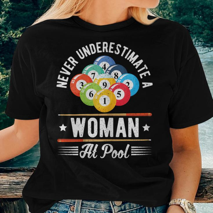Snooker Never Underestimate A Woman At Pool Billiard Women T-shirt Gifts for Her
