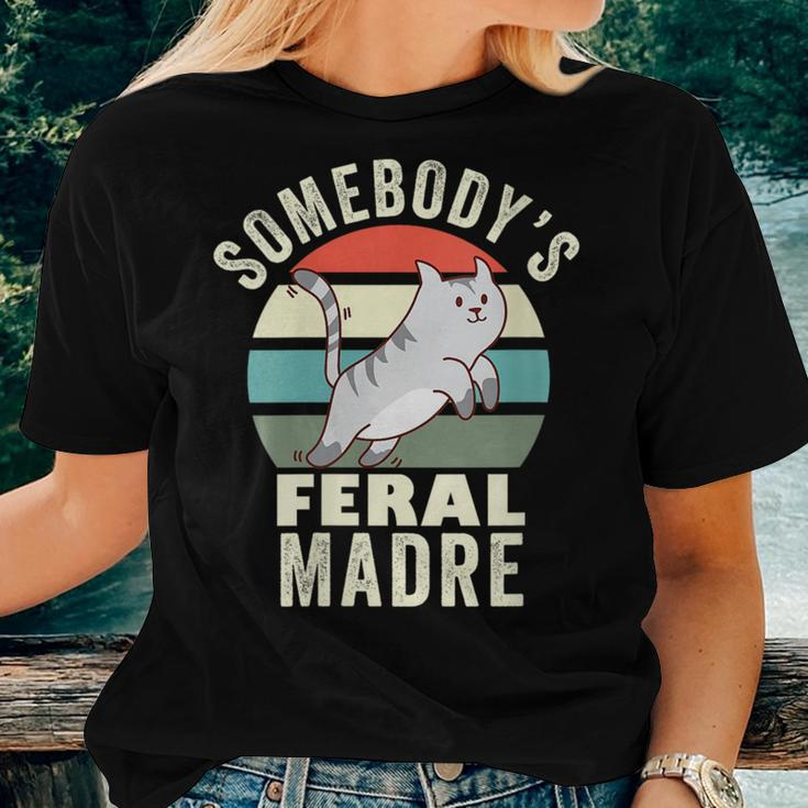 Somebodys Feral Madre Spanish Mom Wild Mama Retro Cat For Mom Women T-shirt Crewneck Gifts for Her
