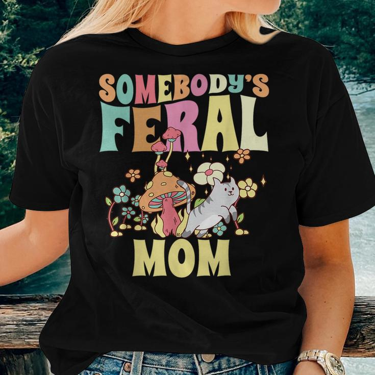 Somebodys Feral Mom Wild Family Cat Mother Floral Mushroom For Mom Women T-shirt Gifts for Her