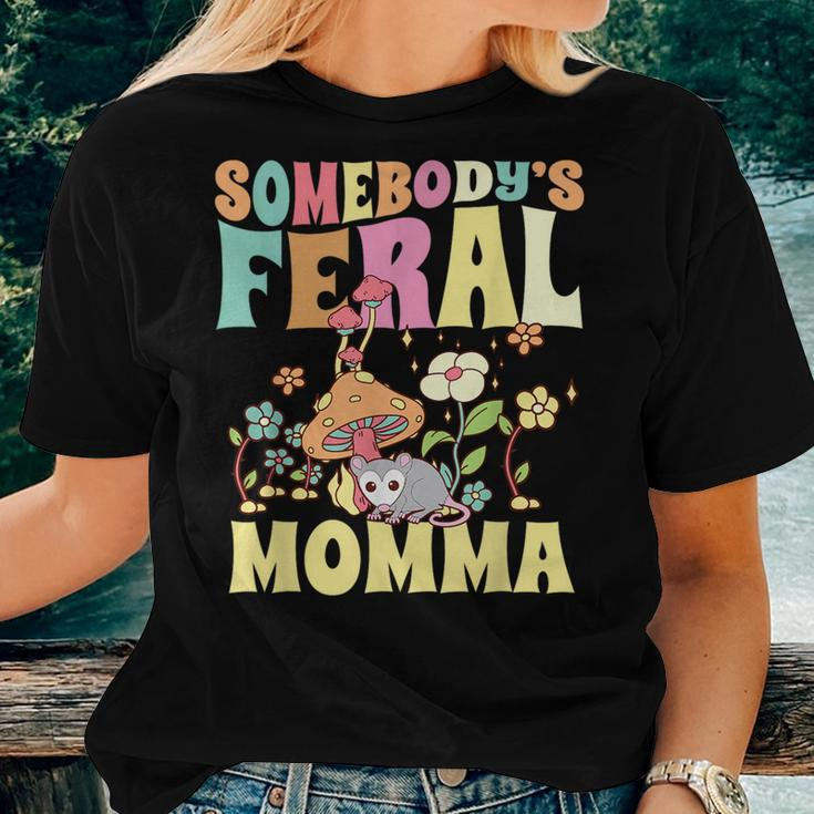Somebodys Feral Momma Wild Family Opossum Mom Mushroom For Mom Women T-shirt Gifts for Her