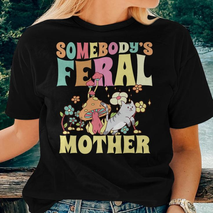 Somebodys Feral Mother Wild Family Cat Mom Floral Mushroom For Mom Women T-shirt Crewneck Gifts for Her