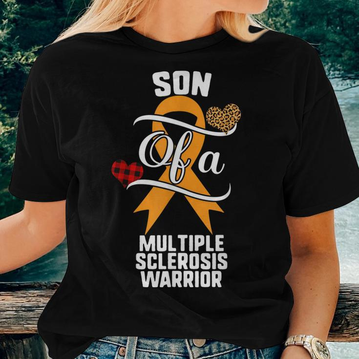 Son Multiple Sclerosis Awareness Leopard Buffalo Plaid Women T-shirt Gifts for Her