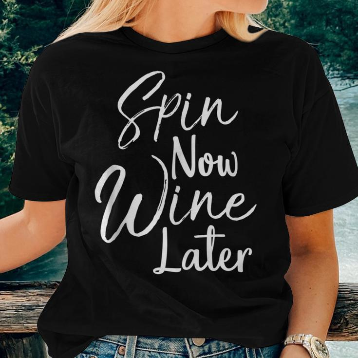 Spin Class Joke Spinning Instructor Spin Now Wine Later Women T-shirt Gifts for Her