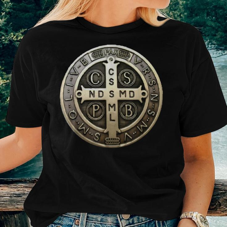 St Benedict Medal Saint Benedict Cross Catholic Christian Women T-shirt Gifts for Her