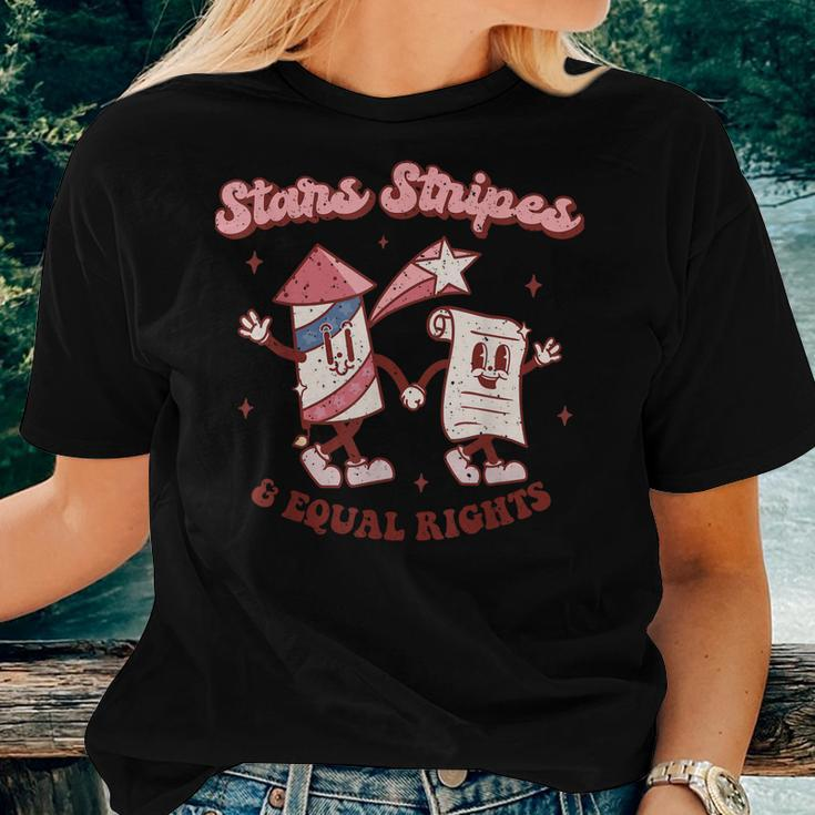 Stars Stripes & Equal Rights 4Th Of July Retro Groovy Women Women T-shirt Gifts for Her