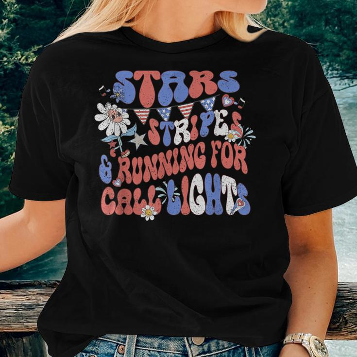 Stars And Stripes Running For Call Lights 4Th Of July Nurse Women T-shirt Gifts for Her