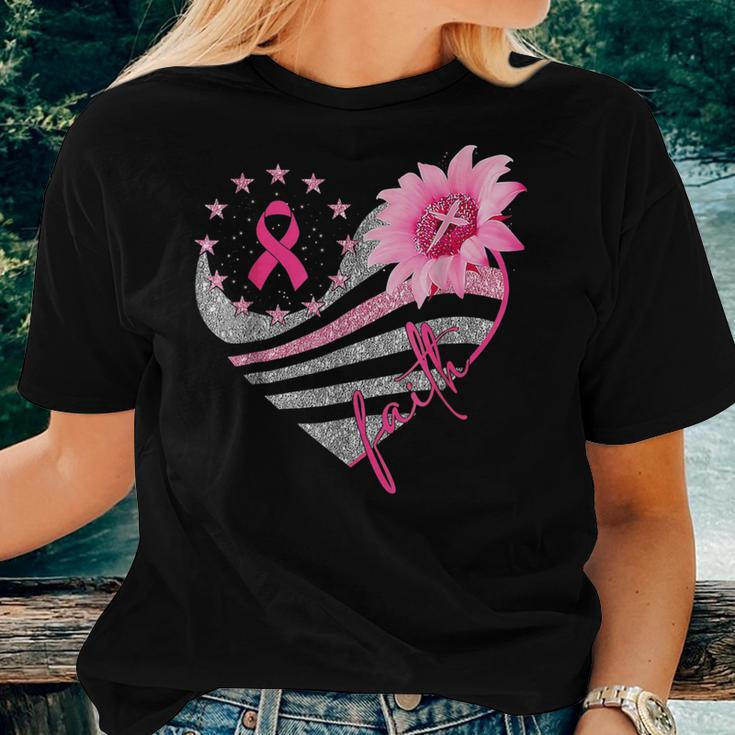 Sunflower Pink Ribbon Faith Breast Cancer Awareness Women T-shirt Gifts for Her