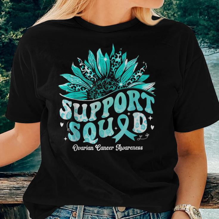 Sunflower Support Squad Teal Ribbon Ovarian Cancer Awareness Women T-shirt Gifts for Her