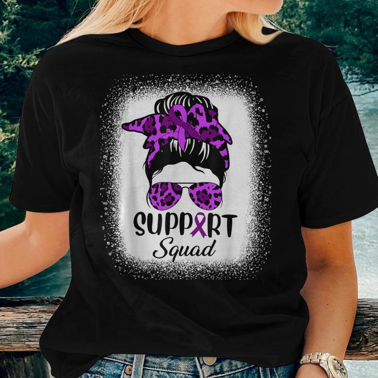 Support Pancreatic Cancer Awareness Messy Bun Ribbon Purple Women T-shirt Gifts for Her