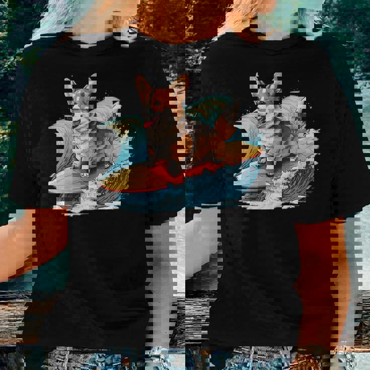 Surfing Corgi On A Surfboard On A Wave Surf Beach Women T-shirt Gifts for Her Surfing Corgi On A Surfboard On A Wave Surf Beach Women T-shirt Gifts for Her