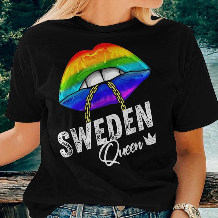 Sweden Queen Lgbtq Gay Pride Flag Lips Rainbow Swedish Women T-shirt Crewneck Gifts for Her