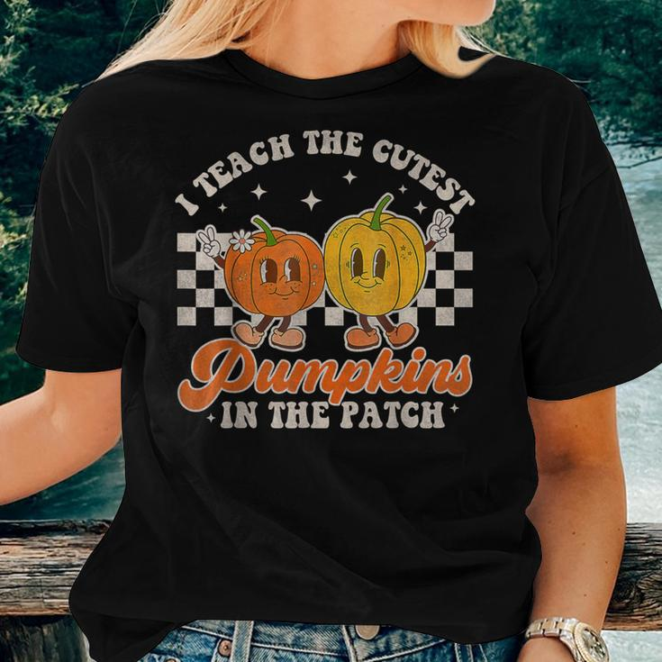 I Teach The Cutest Pumpkins In The Patch Retro Teacher Fall Women T-shirt Gifts for Her