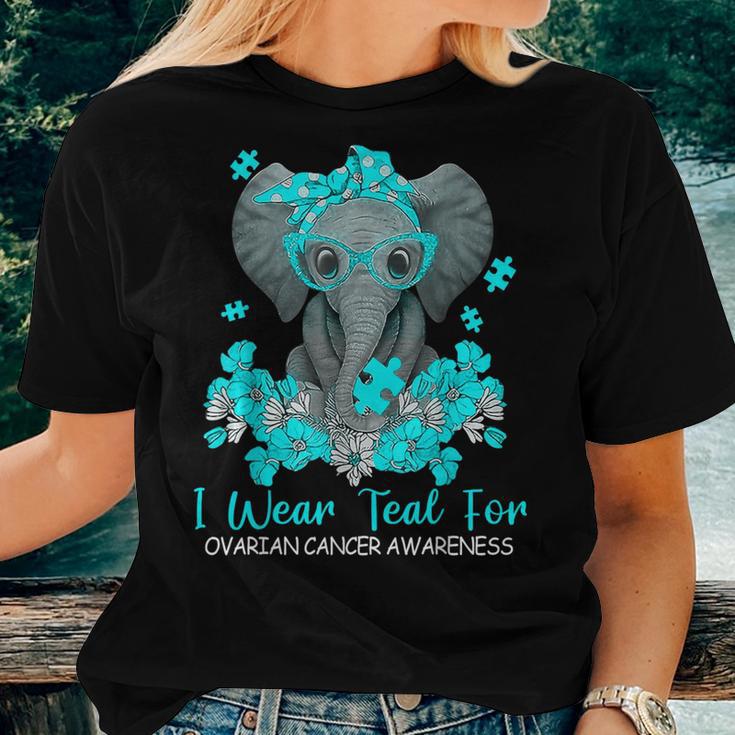 Teal Elephant I Wear Teal For Ovarian Cancer Awareness Women T-shirt Gifts for Her