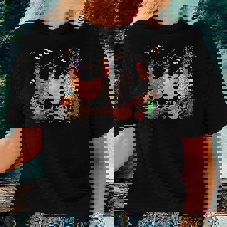 Three Chickens Halloween Mummy Witch Scary Pumpkins Farmer Women T-shirt Crewneck Gifts for Her Three Chickens Halloween Mummy Witch Scary Pumpkins Farmer Women T-shirt Crewneck Gifts for Her