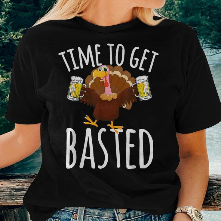 Time To Get Basted Beer Thanksgiving Turkey Women T-shirt Gifts for Her