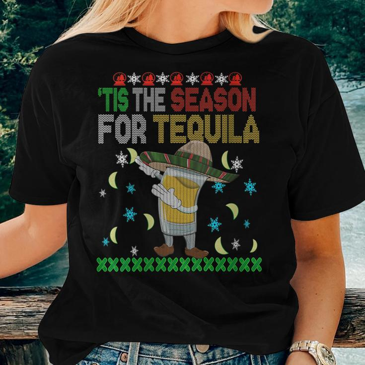 Tis The Season For Tequila Dabbing Ugly Christmas Alcohol Women T-shirt Crewneck Gifts for Her