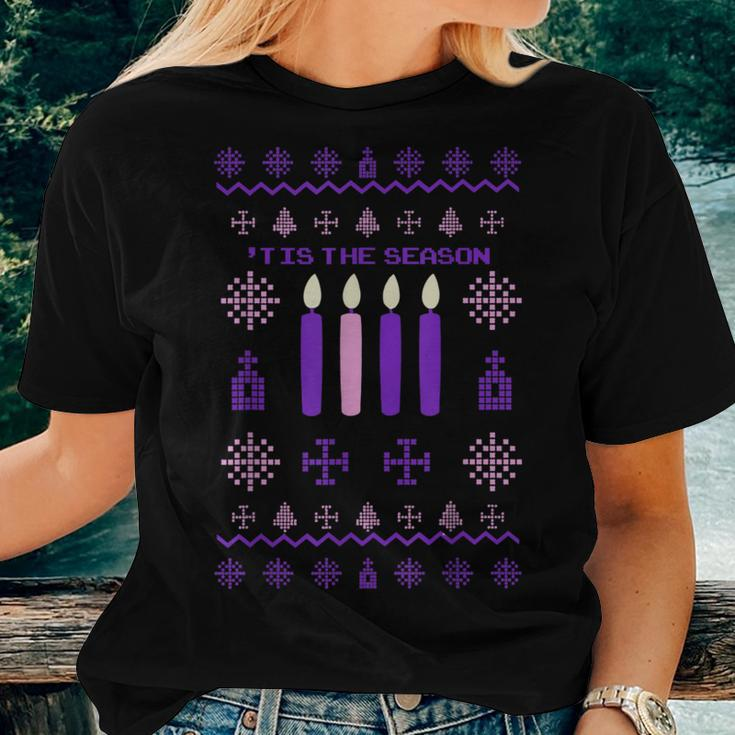 Tis The Season Ugly Sweater Christmas Xmas Advent Catholic Women T-shirt Gifts for Her
