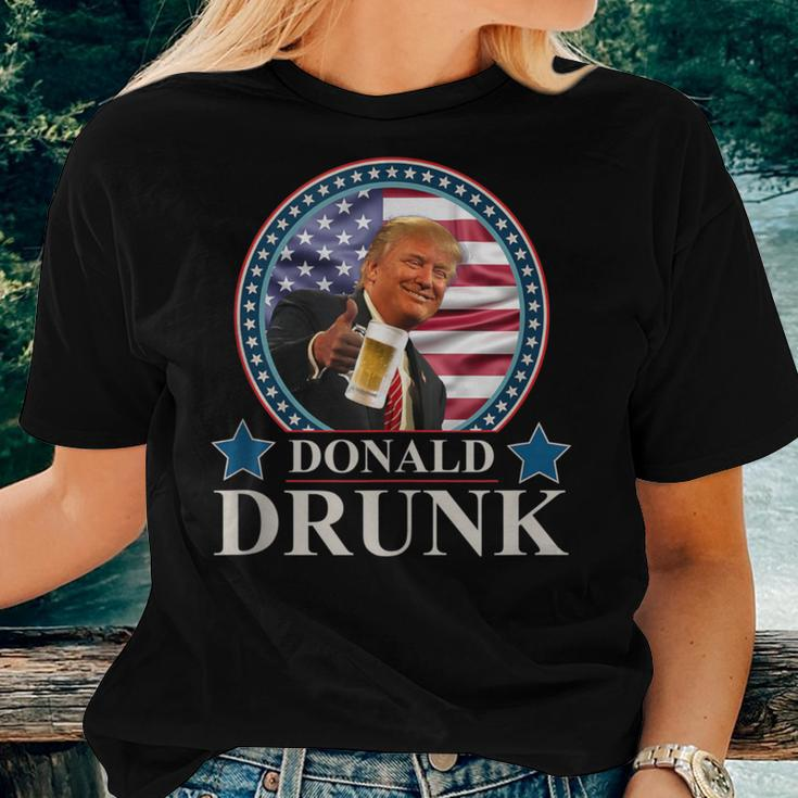 Trump 4Th Of July Donald Drunk Drinking Presidents Women T-shirt Gifts for Her