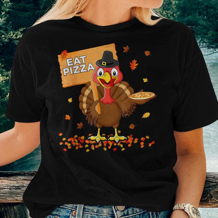 Turkey Eat Pizza Vegan Thanksgiving Fall Autumn Groovy Women T-shirt Gifts for Her