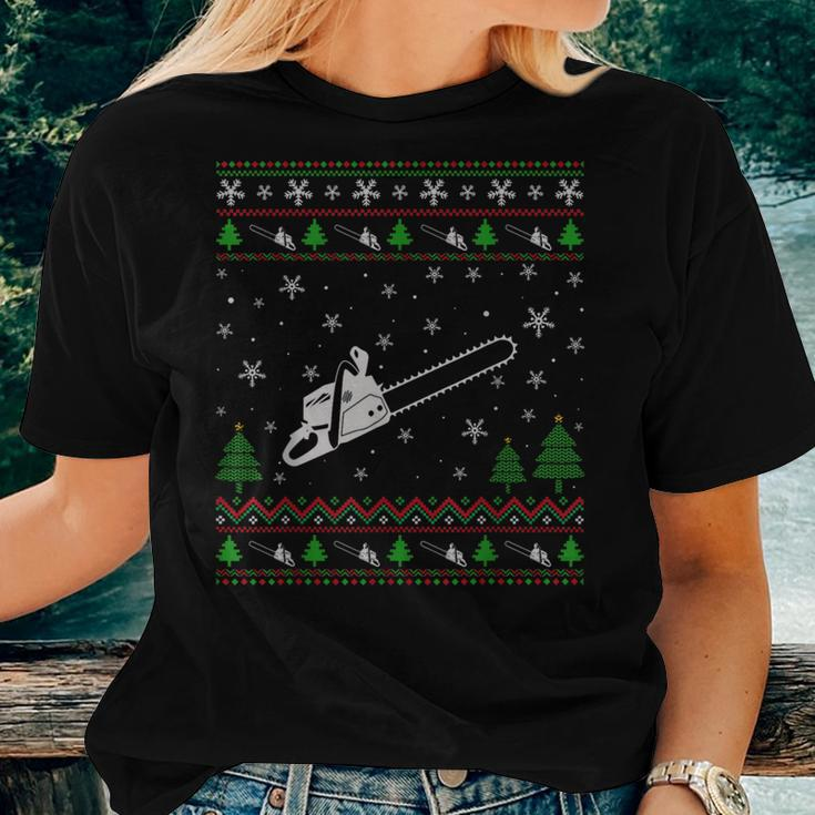 Ugly Christmas Sweater For Chainsaw Lovers Ugly Women T-shirt Gifts for Her