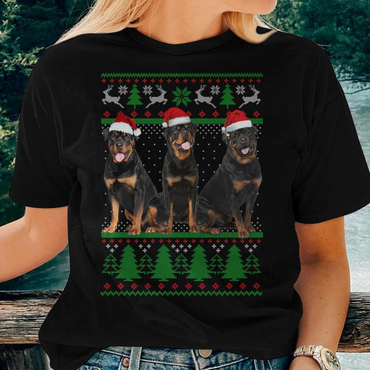 Ugly Christmas Sweater Rottweiler Dog Women T-shirt Gifts for Her