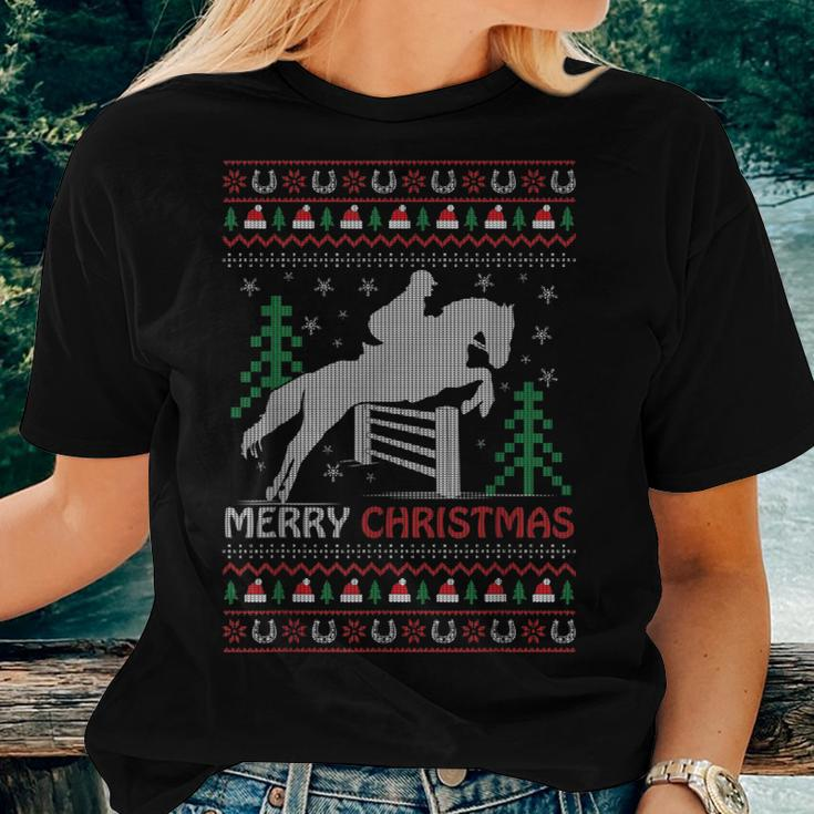 Ugly Sweater Christmas Horse Riding Rider Horses Lovers Women T-shirt Gifts for Her