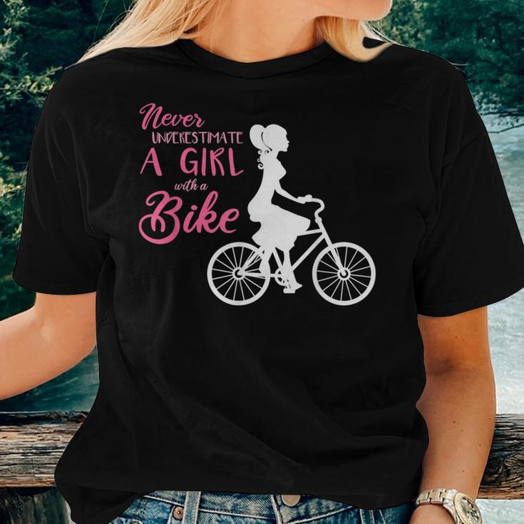 Never Underestimate A Girl With A Bike Girl Women T-shirt Gifts for Her