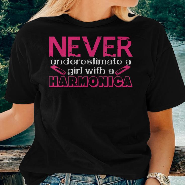 Never Underestimate A Girl With A Harmonica Musician Women T-shirt Gifts for Her