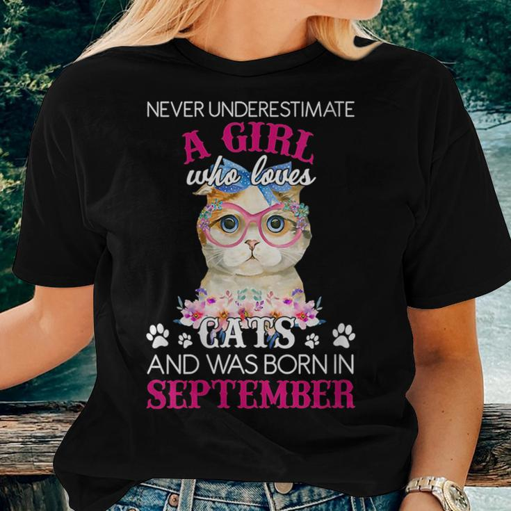 Never Underestimate A Girl Who Love Cat Born In September Women T-shirt Gifts for Her