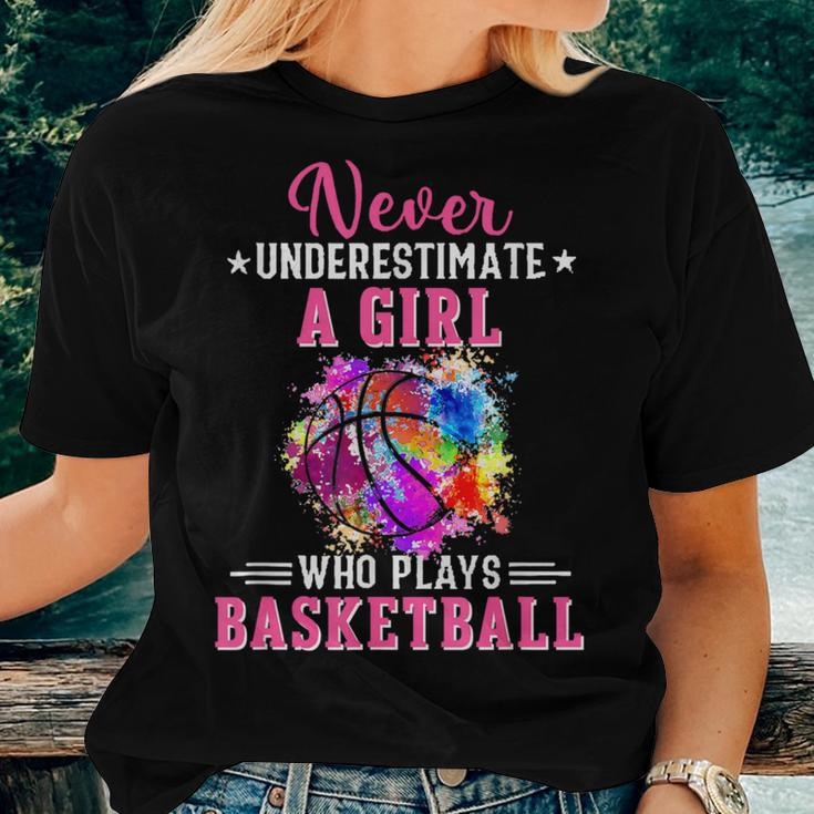 Never Underestimate A Girl Who Plays Basketball Girls Womens Women T-shirt Gifts for Her