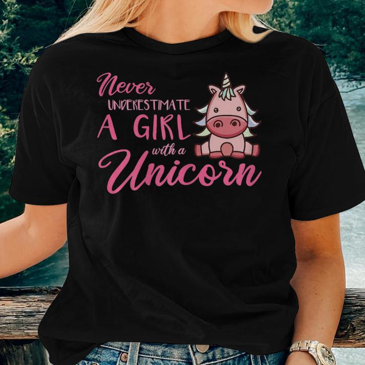 Never Underestimate A Girl With A Unicorn Girls Unicorns Women T-shirt Gifts for Her