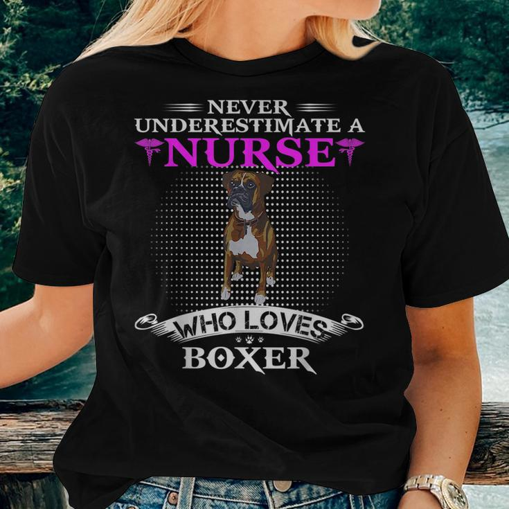 Never Underestimate A Nurse Who Loves Boxer Funny Dog Lover Women T-shirt Gifts for Her