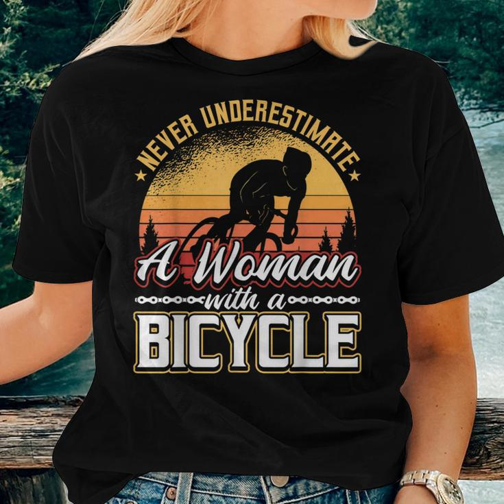 Never Underestimate A Woman With A Bicycle Women T-shirt Gifts for Her