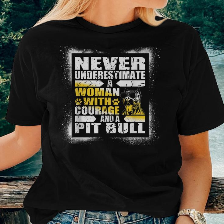 Never Underestimate Woman Courage And A Pit Bull Women T-shirt Gifts for Her