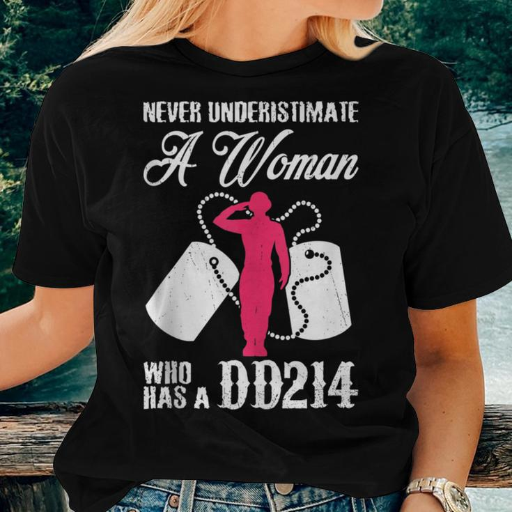 Never Underestimate A Woman With Dd214 Veteran's Day Women T-shirt Gifts for Her