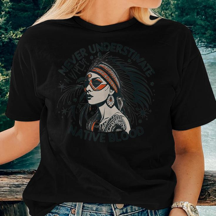 Never Underestimate A Woman With Native Blood Root Women T-shirt Gifts for Her