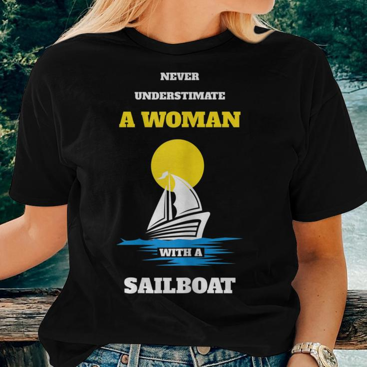 Never Underestimate A Woman With A Sailboat Boating Women T-shirt Gifts for Her
