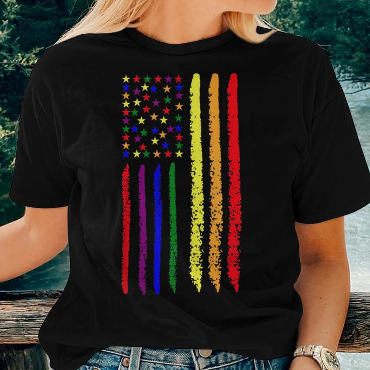 Usa Pride Rainbow Flag Patriotic Pride Love Is Love Women Crewneck Short T-shirt Gifts for Her
