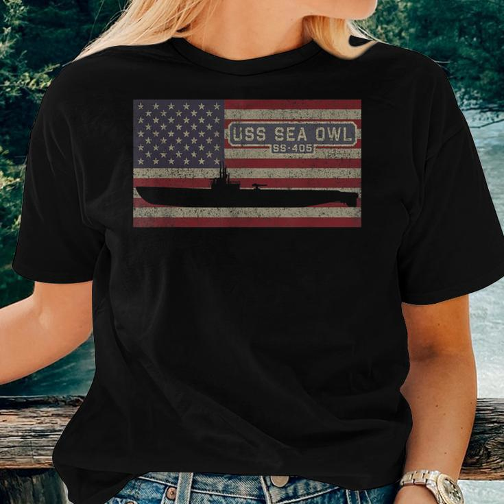 Uss Sea Owl Ss-405 Ww2 Submarine Usa American Flag Women T-shirt Gifts for Her